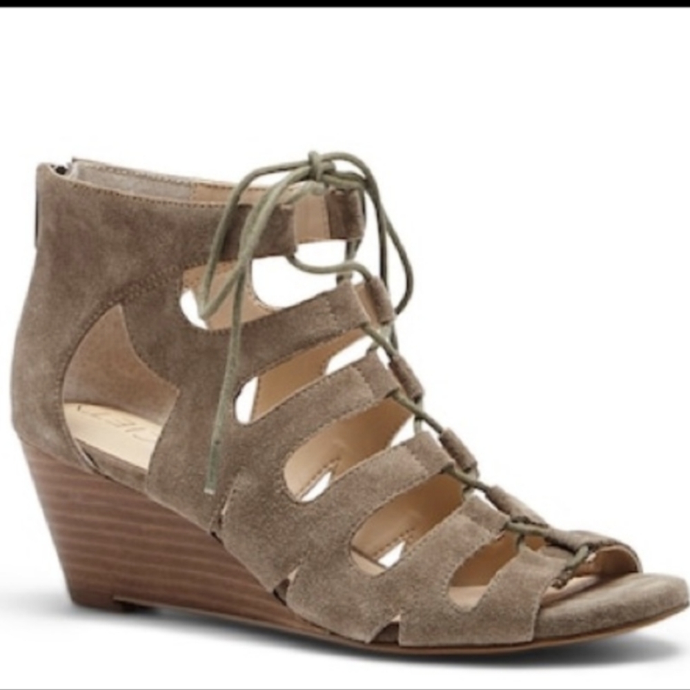 Caged Gladiator Style Suede Wedge Sandals